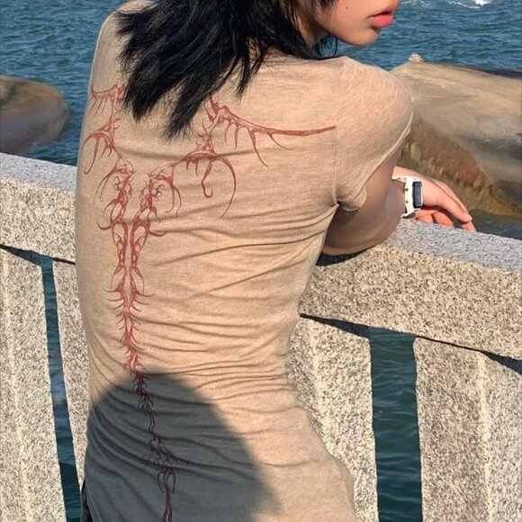 Y2k Tops Graphic Tees for Women Grunge Clothes Back Print Shirts for Women Vinta - Picture 5 of 6